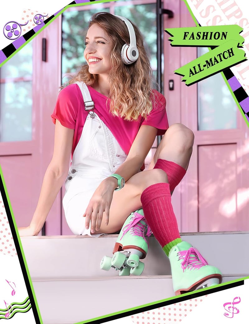 WILLBASIC 3 Pairs Neon Slouch Socks for Women, 80s 90s Neon Women's Leg Warmers Heavy Soft Extra Long Scrunchy Socks 80s Accessories for Women - Image 3